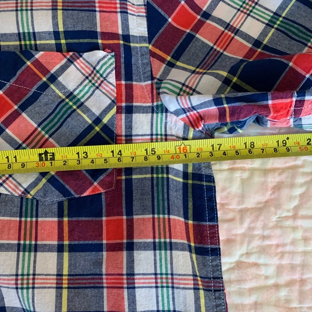 Children’s Place Shirt Boy L 10/12 Red White Blue Plaid Button Down Short Sleeve